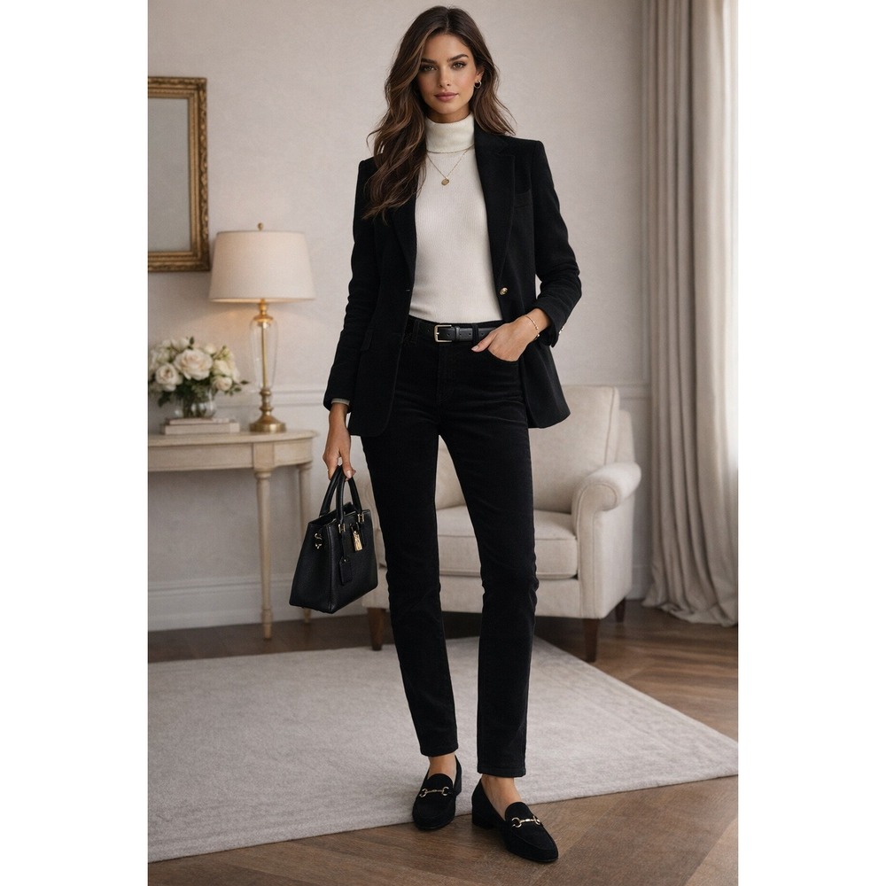 NYDJ Alina Corduroy Pants Womens 8P Black Academia Y2K Straight Leggings